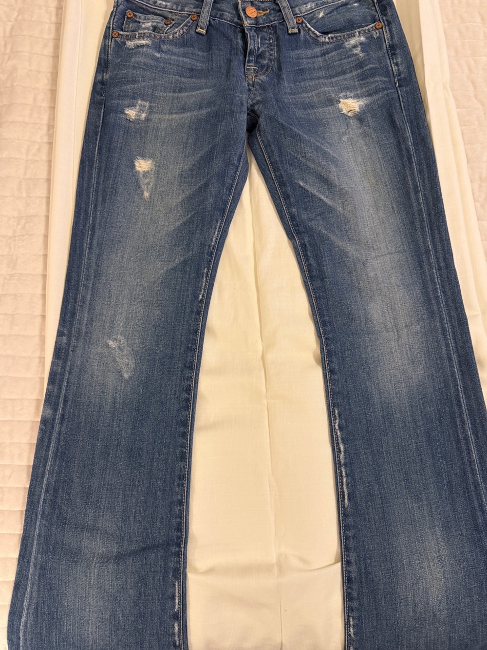 Vintage Lucky Brand Lil
Maggie ultra low rise, button fly jeans. Size 00/24
